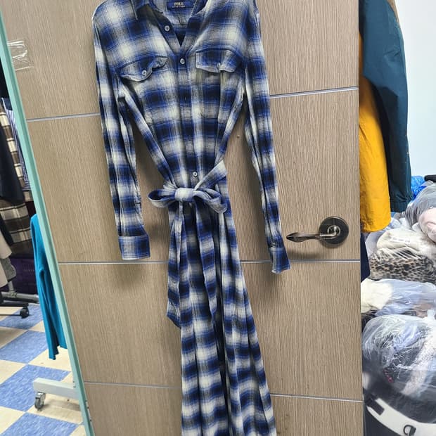 폴로랄프로렌 체크 셔츠형 벨트 롱원피스 