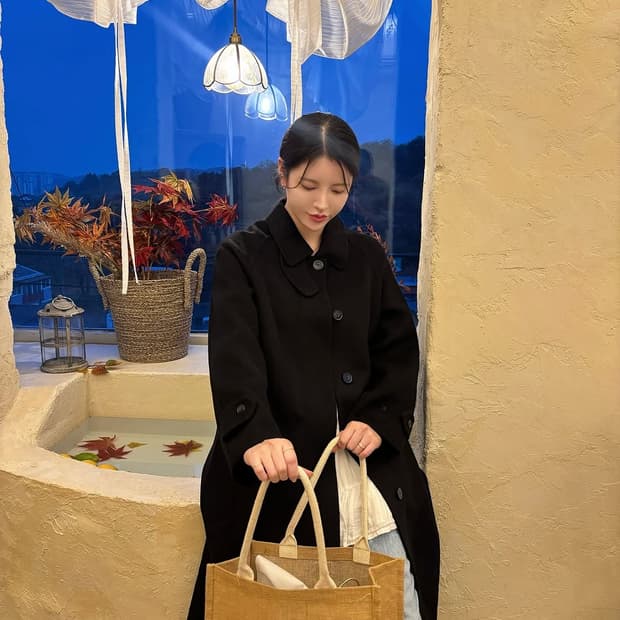 (새상품) 미케네 다비 핸드메이드 울 발마칸 코트 블랙 1사이즈