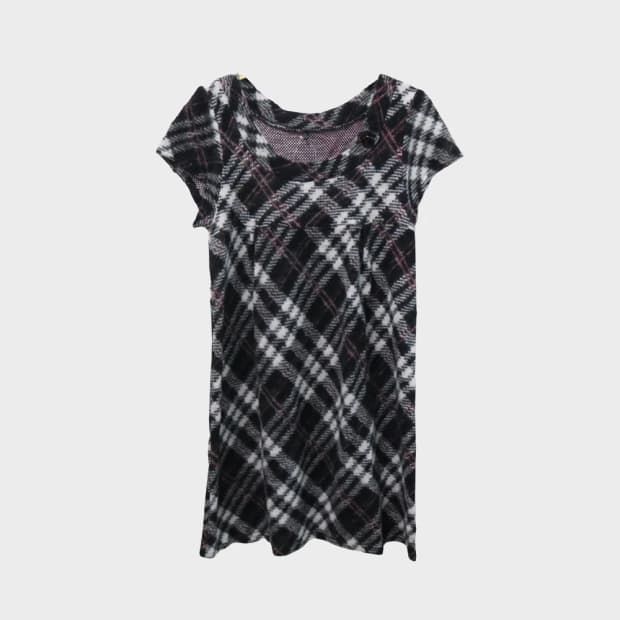 [미사용품] 체크 니트 반팔 원피스 62076