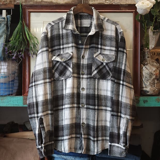 90s 아메리칸 빈티지 체크셔츠 헤비 플란넬 워크셔츠 블루 xl