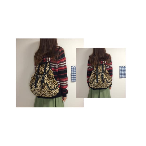 빈티지 레오파드 퍼 백팩