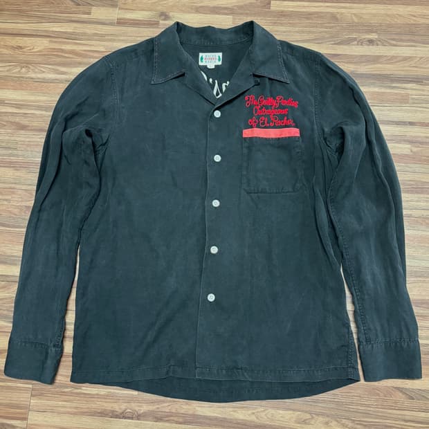 와코마리아 오픈 카라 체인 자수 블랙 볼링 셔츠 셔켓