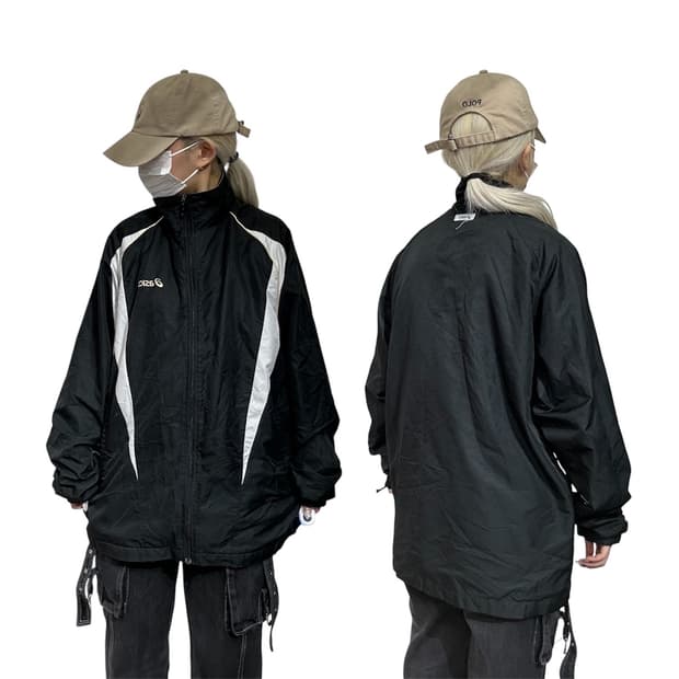 아식스 블랙 오버핏 바람막이 올드스쿨 트랙 자켓 L