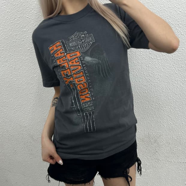 할리 데이비슨 프린팅 차콜 반팔