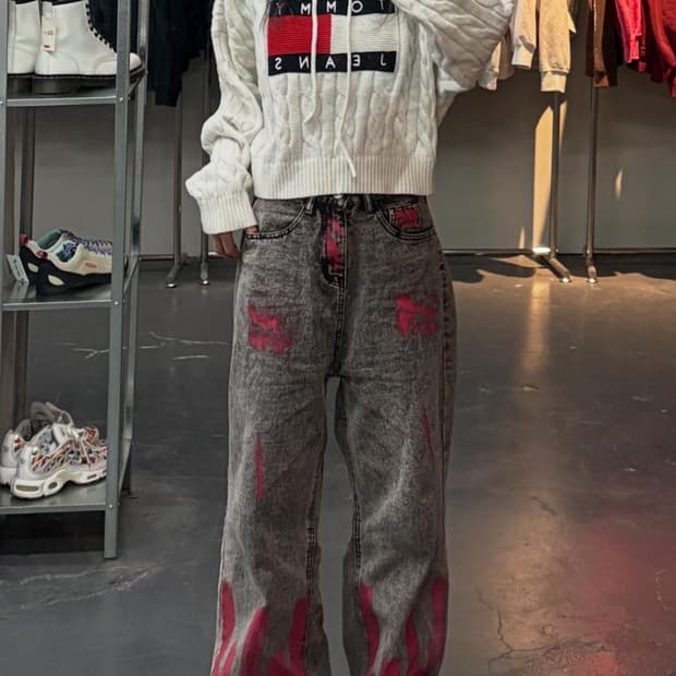 타미힐피거 빅 플래그 로고 케이블 후드 크롭 스웨터 A3431