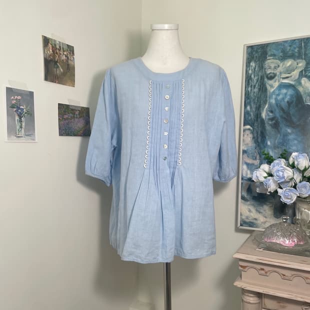 midnight blue cotton puff mori blouse