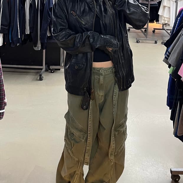 디젤 넥버클 양가죽 라이더 자켓