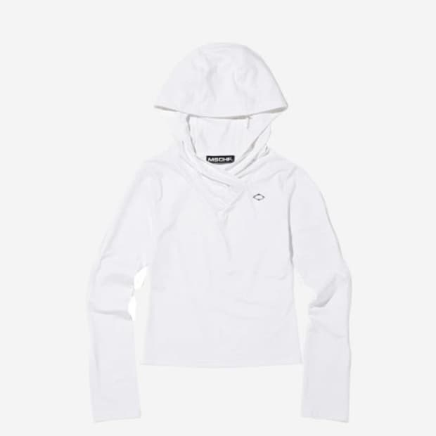 미스치프 후디드 시어링 오버랩 탑 화이트