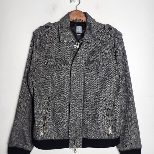 아르마니 익스체인지 헤링본 블루종 자켓