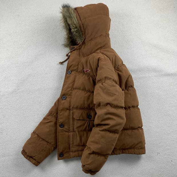 홀리스터 자수로고 후드 퍼 다운 패딩 자켓 브라운