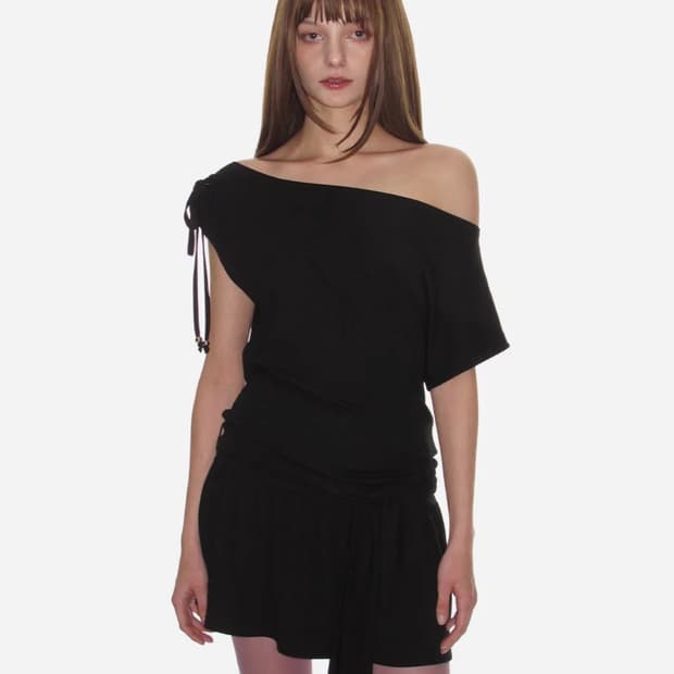 크랭크 스트링 오프숄더 저지 드레스