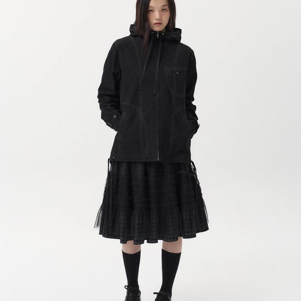 오헤시오 스티치 도트 후드집업 블랙