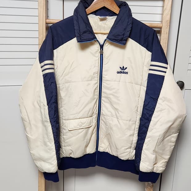 L 아디다스 삼선 80s 서독 경량 점퍼 자켓 아이보리x네이비