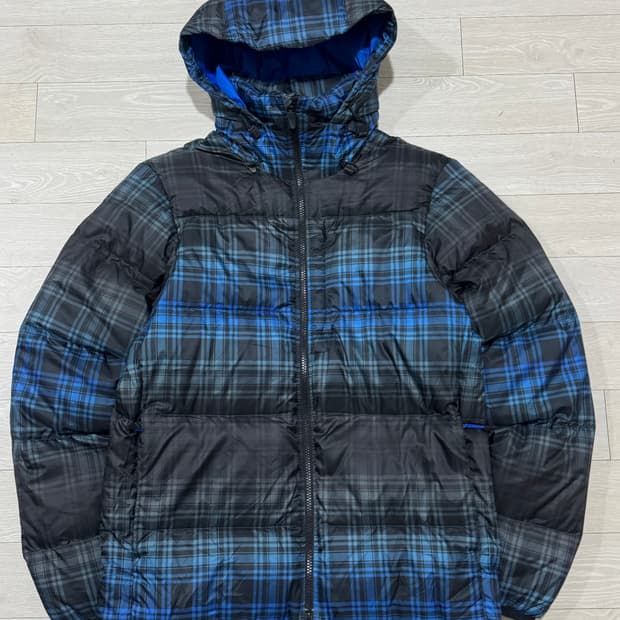 나이키 acg 타탄 블루체크 구스다운 경량 후드 패딩
