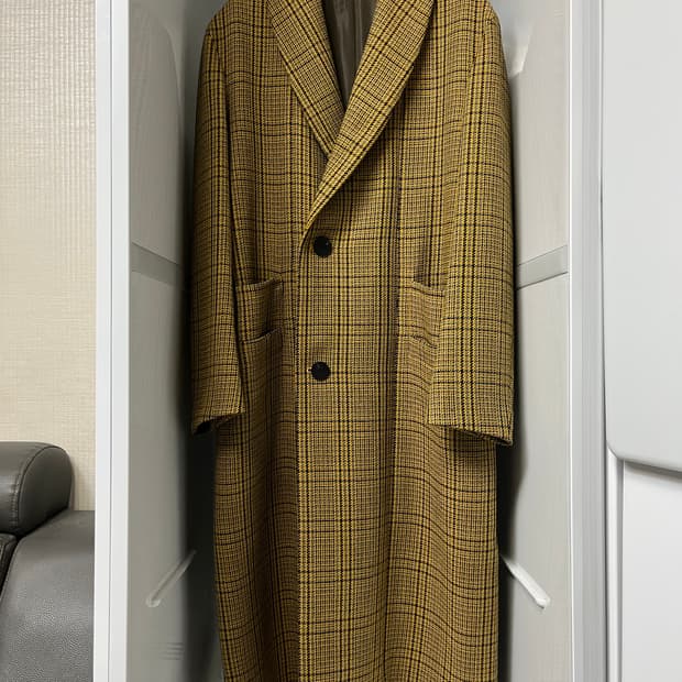 우영미 숄카라 체크 코트 46사이즈