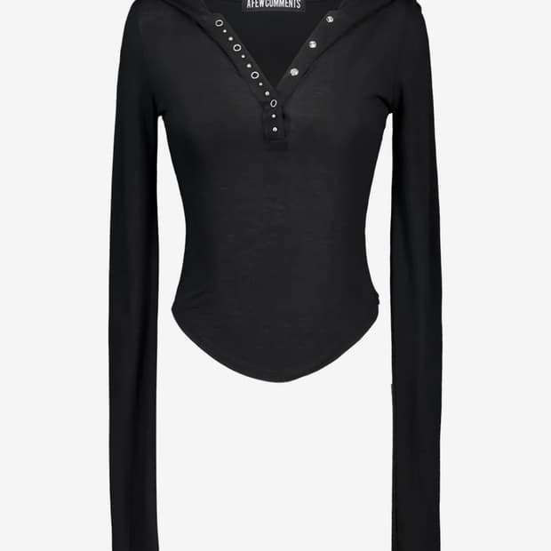 (새상품) 어퓨커멘츠 메탈 스터트 후드 롱슬리브 탑 블랙