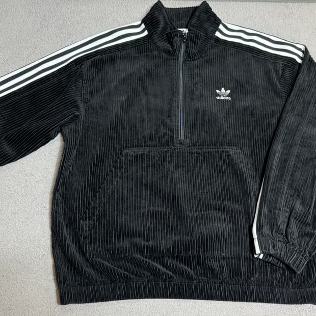 1회착 아디다스 코듀로이 벨벳 하프집업 아노락 / L 
