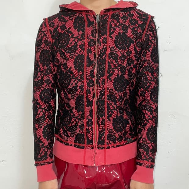 Rose see-through hooded zip-up