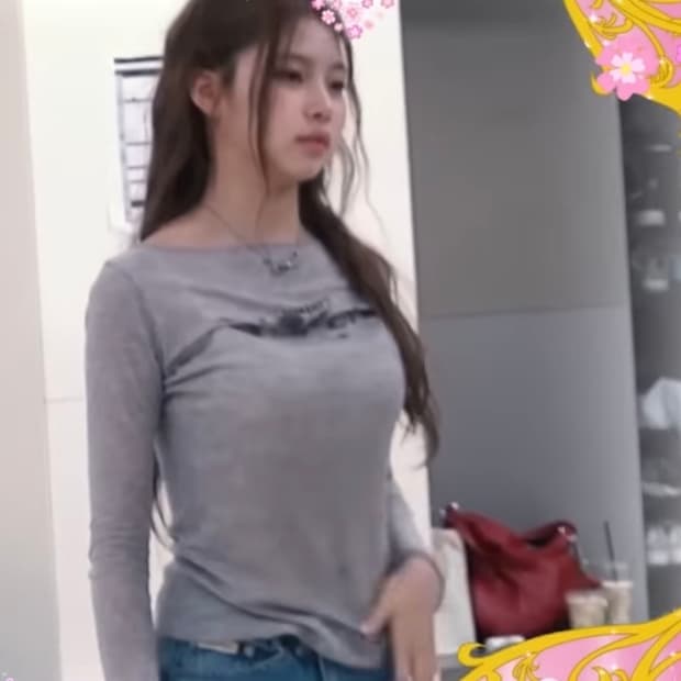 [키키하음착용]레더리 루즈핏 보트넥 롱슬리브 멜란지 새상품