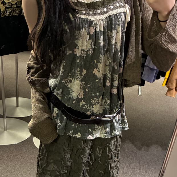 3L)Japanese vintage 여성 레이스 디테일 꽃무늬 나시
