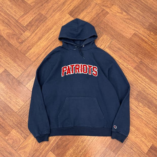XL 챔피온 패트리어츠 네이비 후드 티셔츠 