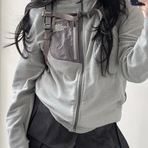 노스페이스 그레이 포켓 플리스 집업 