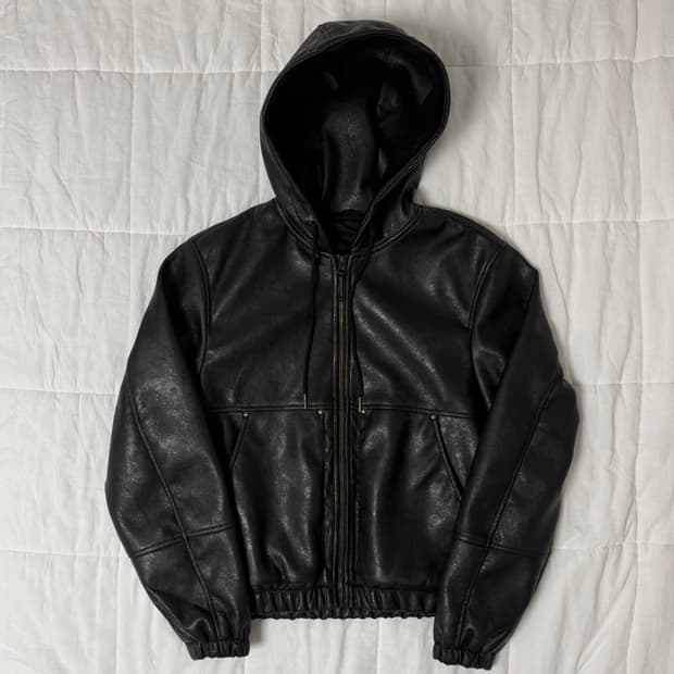 자라 후드 가죽 효과 점퍼 S