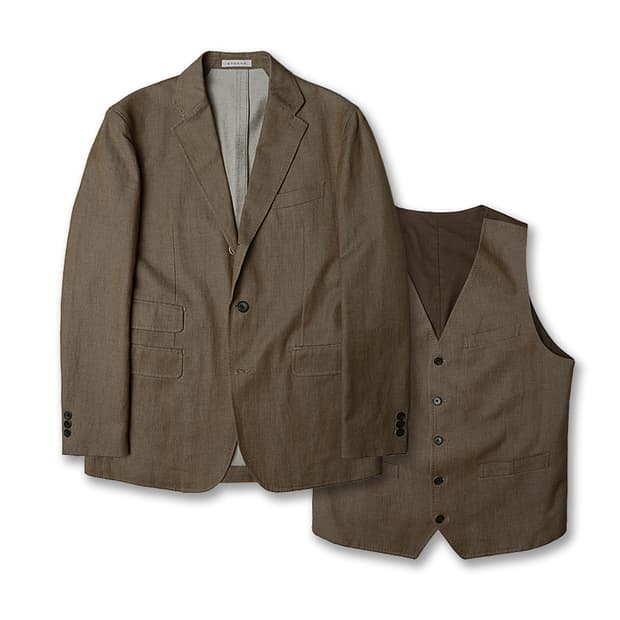 에토네 [Etonne] 린넨 코튼 레오마스터 베이지 자켓 & 조끼 베스트