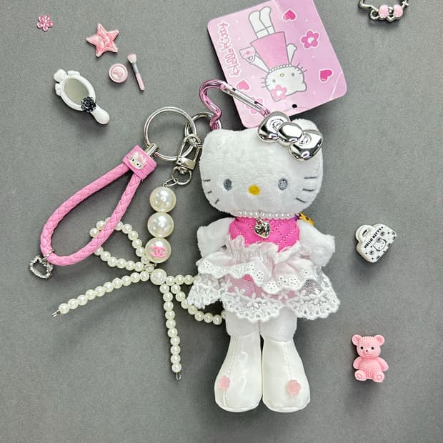 (22)롱다리키티 커스텀키링-🌸 핑크 프릴 레이스