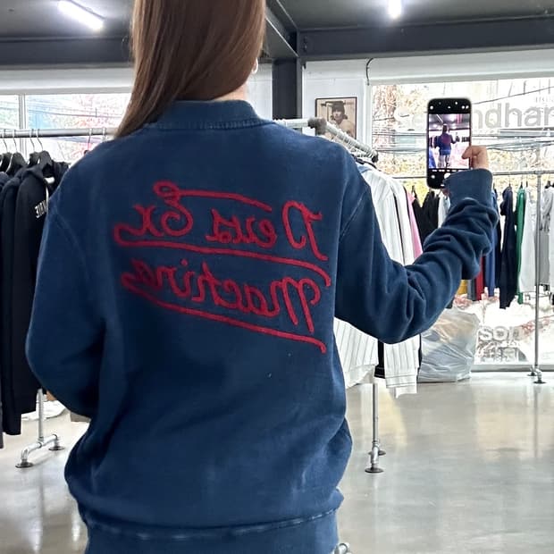 데우스 엑스마키나 레터링자수 코튼스타디움자켓