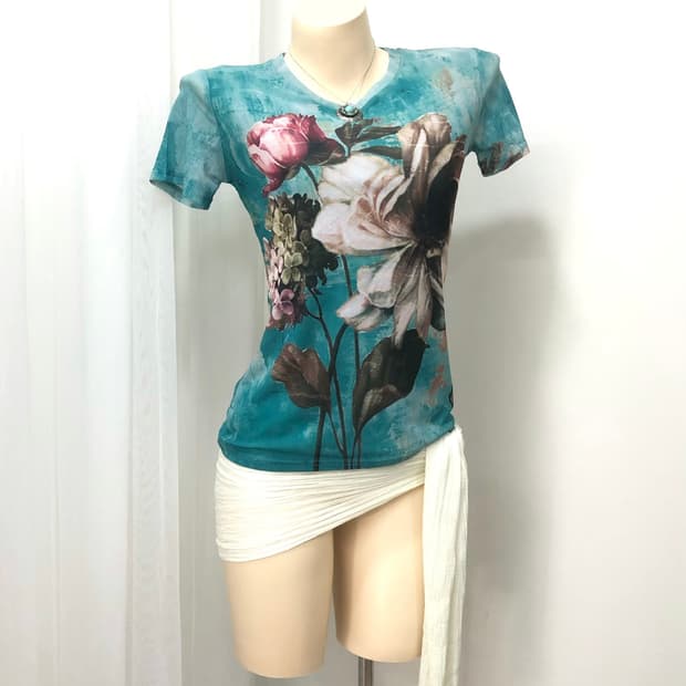 watercolor floral pattern deep mint top