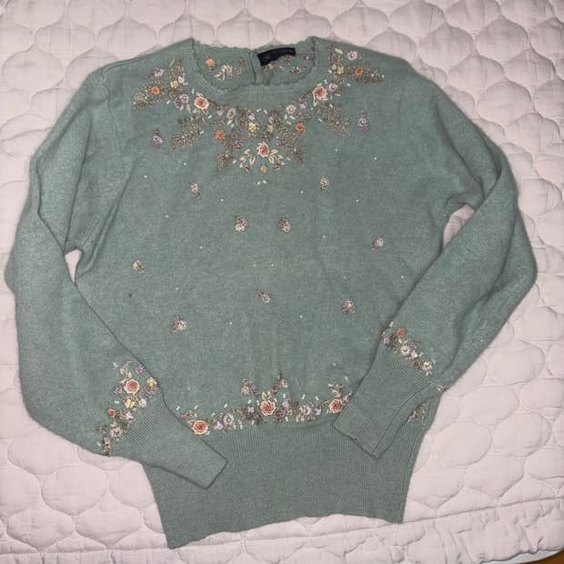 일본 빈티지 모리걸 페어리 자수 진주 니트