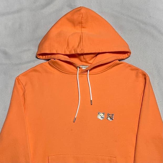 S 메종 키츠네 더블 폭스 헤드 오렌지 후드티