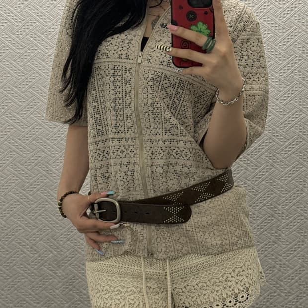 애드 빈티지 크로셰 펀칭 에스닉 패턴 여름 반팔 셔츠 집업 K0405