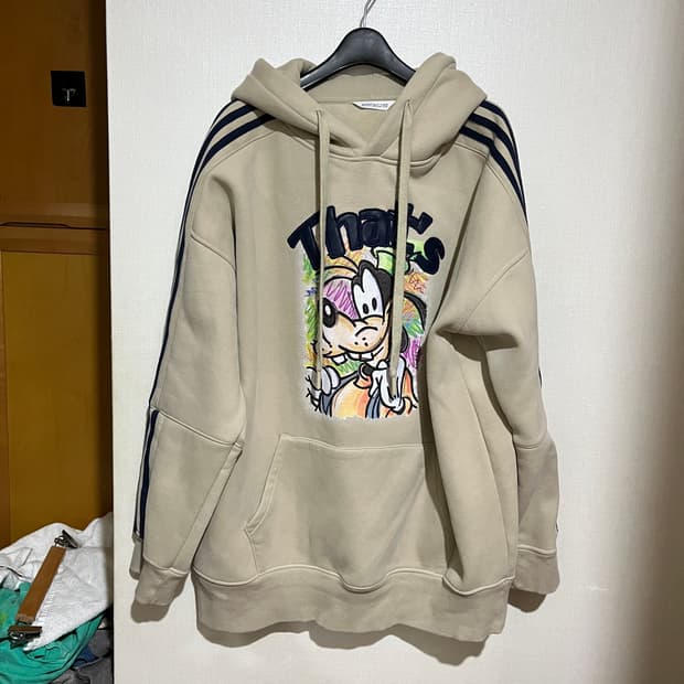 (XL정도) 디즈니 구피 프린팅 자수 후드 티셔츠