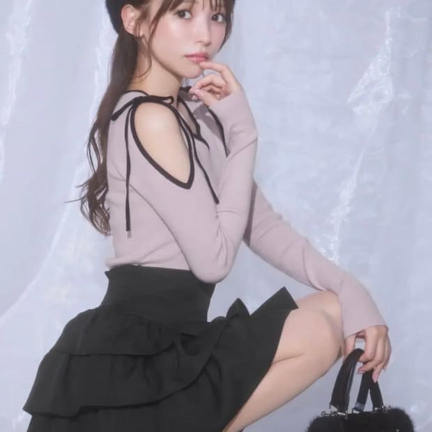 미셸마카롱 숄더 리본 니트 탑 스나계 양지뢰 갸루 대장 핀터 로걀