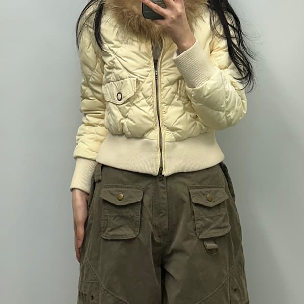 Japanese vintage 화이트 울프죠 퀼팅 패딩