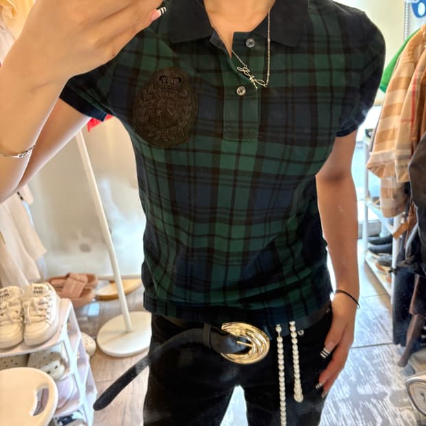 POLO  Big patch check collar T