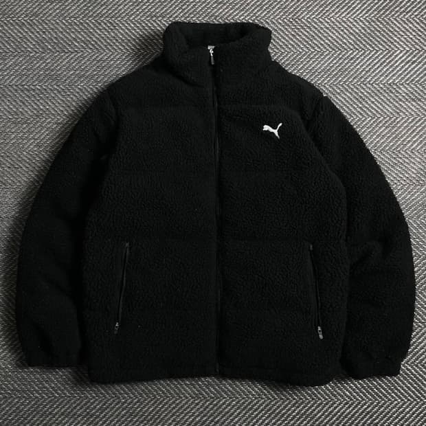 퓨마 자수로고 덕다운 푸퍼 쉐르파 플리스 패딩 블랙o 5340