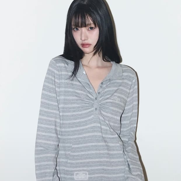 일리고 오픈 카라 롱슬리브 멜란지 그레이