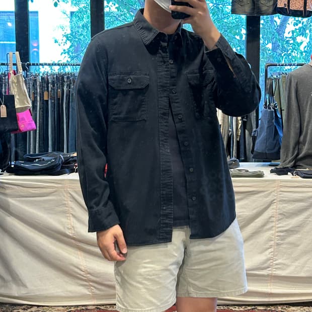 L) Wrangler 랭글러 투포켓 워크웨어 코튼 셔츠 블랙