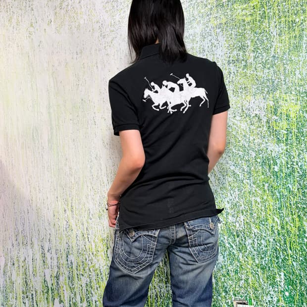 폴로 빅포니 치프키프 체이스 럭비티 블랙 카라 반팔 티셔츠 S