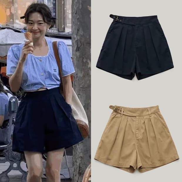 더바넷 핀턱 반바지 네이비 M (새상품)