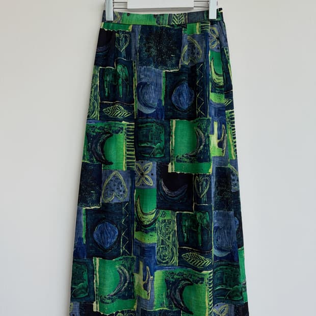 SALE) SaintJoie 그린 블루 추상패턴 롱 스커트