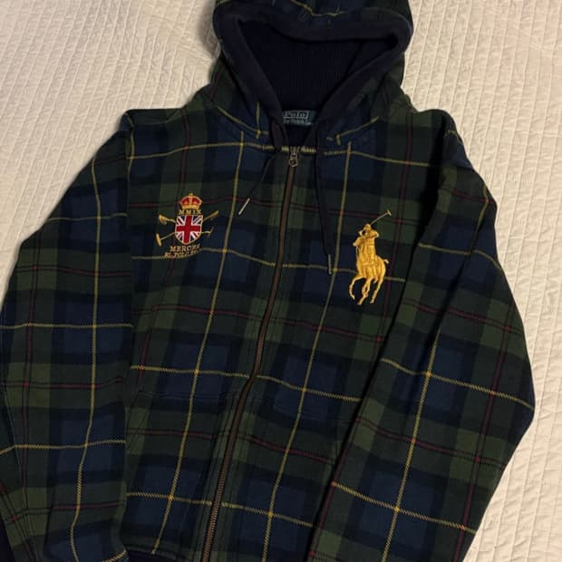 폴로 랄프로렌 빅포니 블랙와치 타탄체크 써멀 후드집업