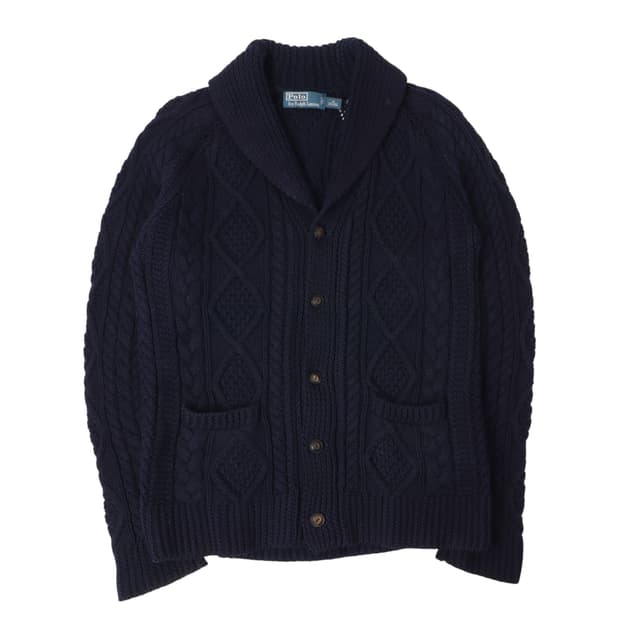 폴로 랄프로렌 네이비 피셔 케이블 니트 숄카라 가디건