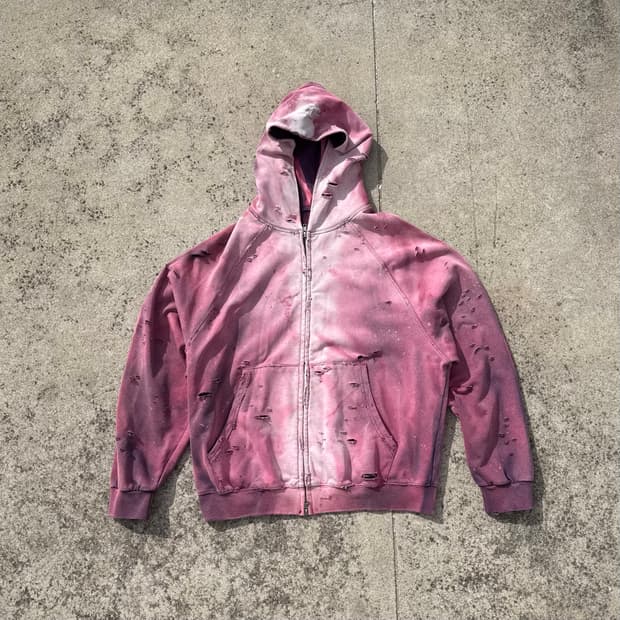 (색감 고트)Distressed faded custom 후드집업