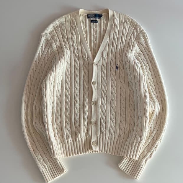 폴로 랄프로렌 아이보리 케이블 니트 가디건 L