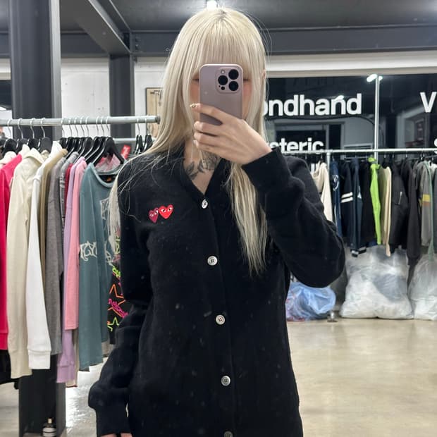 꼼데가르송 가디건 더블 하트 와펜