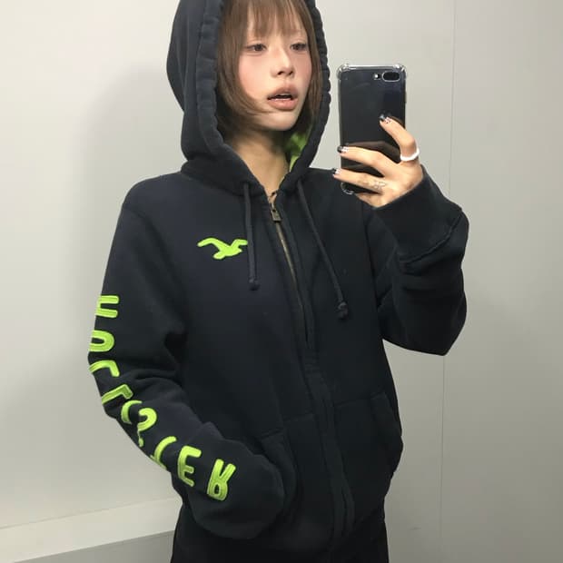 홀리스터 네온 라인 포인트 후드집업 